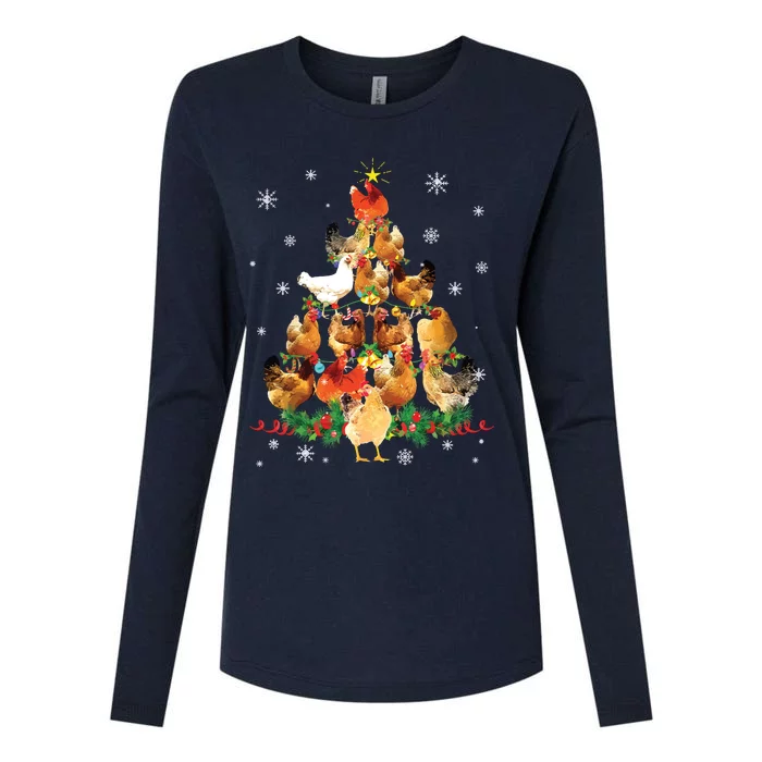 Chicken Christmas Tree Lights Love Chicken Farmer Christmas Womens Cotton Relaxed Long Sleeve T-Shirt