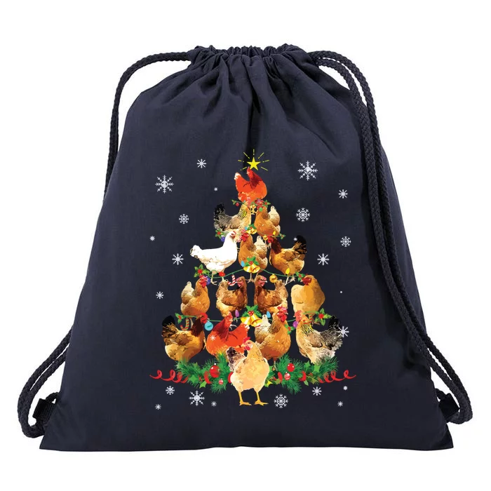 Chicken Christmas Tree Lights Love Chicken Farmer Christmas Drawstring Bag