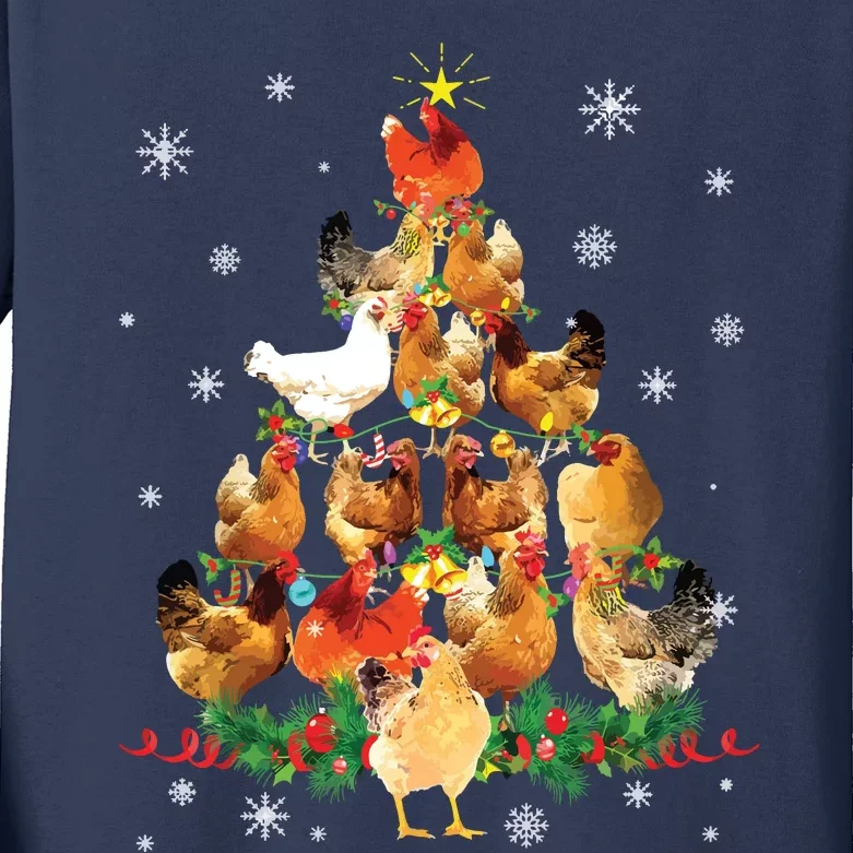 Chicken Christmas Tree Lights Love Chicken Farmer Christmas Kids Long Sleeve Shirt