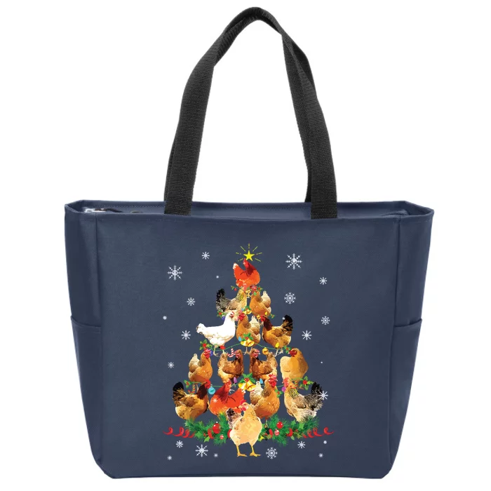 Chicken Christmas Tree Lights Love Chicken Farmer Christmas Zip Tote Bag