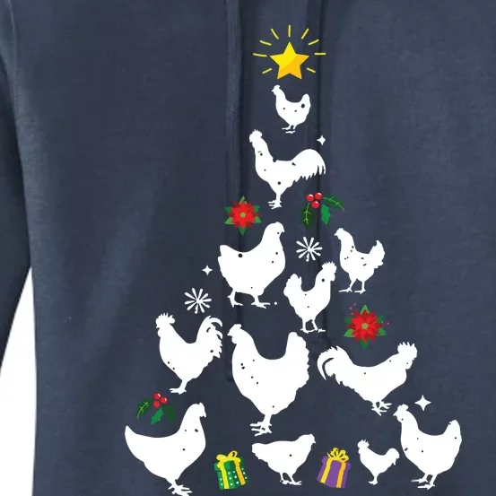 Chicken Christmas Tree Lights Love Chicken Farmer Xmas Cute Women's Pullover Hoodie