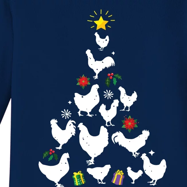 Chicken Christmas Tree Lights Love Chicken Farmer Xmas Cute Baby Long Sleeve Bodysuit