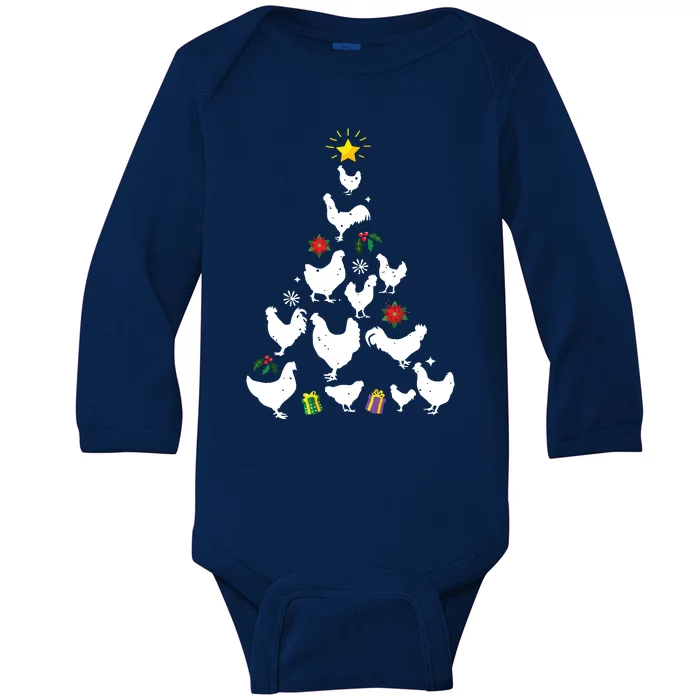 Chicken Christmas Tree Lights Love Chicken Farmer Xmas Cute Baby Long Sleeve Bodysuit