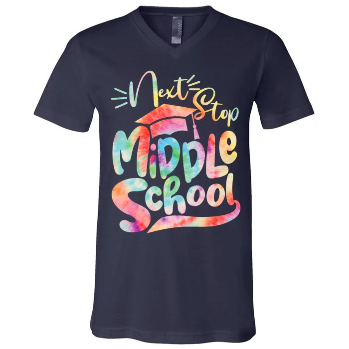 Cute Colorful Tie Dye Next Stop Middle School V-Neck T-Shirt