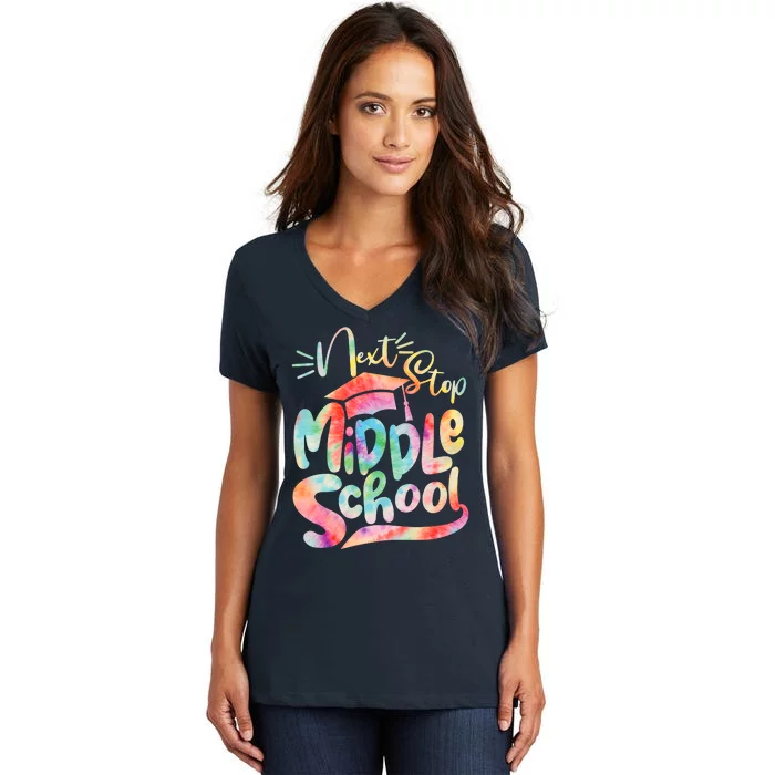 Cute Colorful Tie Dye Next Stop Middle School Women's V-Neck T-Shirt