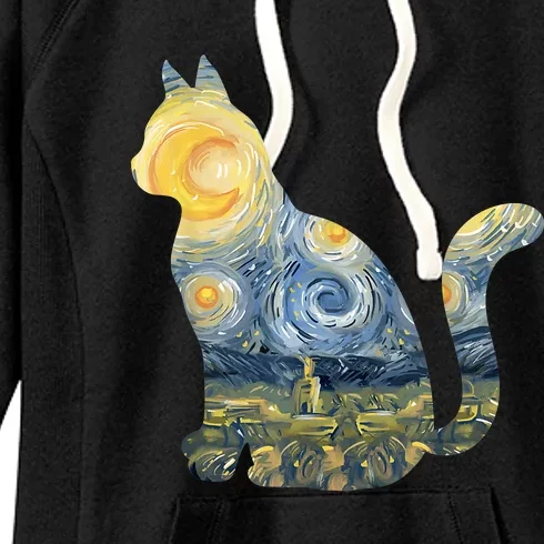 Cute Cat Toy Starry Night Fur Kitten Animal Painting Women's Fleece Hoodie