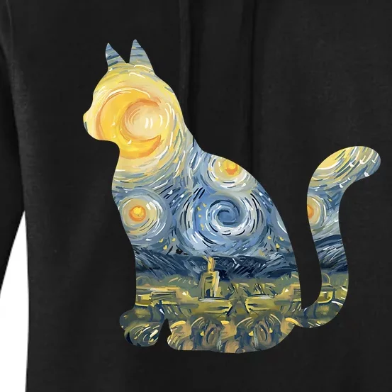 Cute Cat Toy Starry Night Fur Kitten Animal Painting Women's Pullover Hoodie