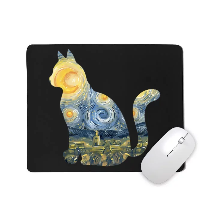 Cute Cat Toy Starry Night Fur Kitten Animal Painting Mousepad