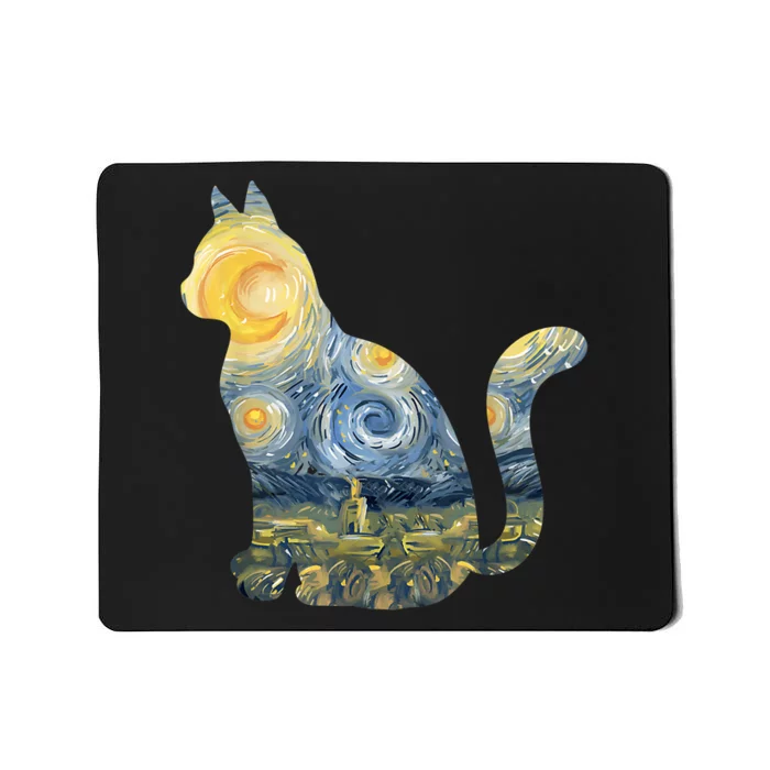 Cute Cat Toy Starry Night Fur Kitten Animal Painting Mousepad