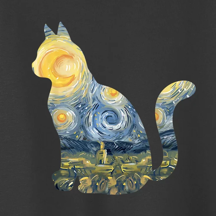 Cute Cat Toy Starry Night Fur Kitten Animal Painting Toddler T-Shirt