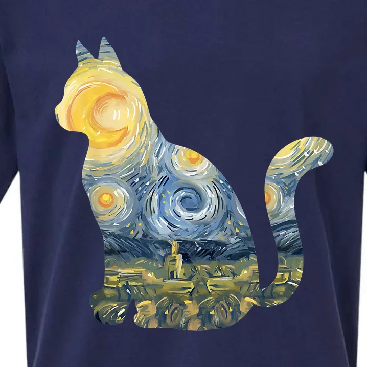 Cute Cat Toy Starry Night Fur Kitten Animal Painting Sueded Cloud Jersey T-Shirt