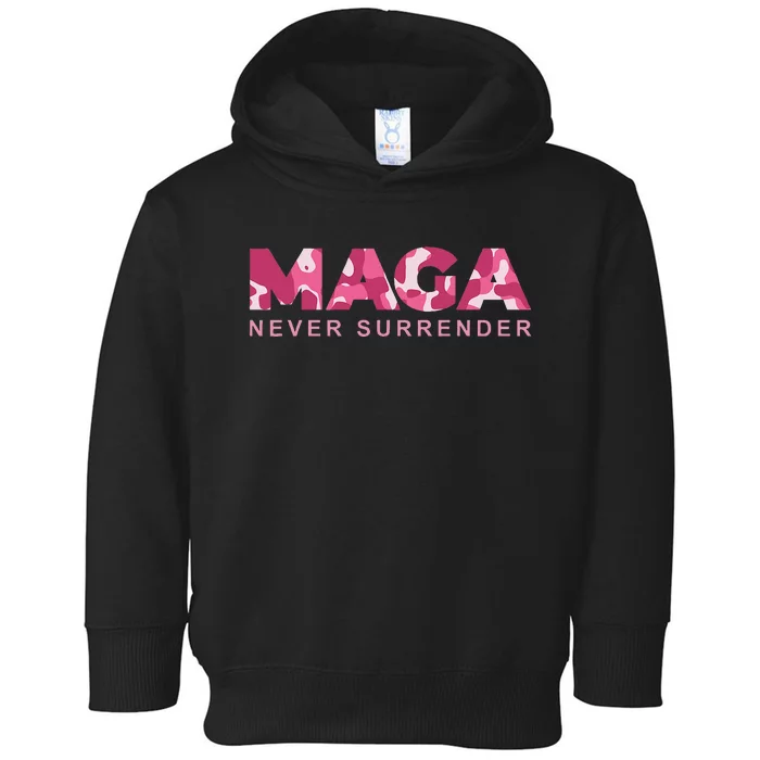 Camo Camouflage Trump Maga Never Surrender Usa Toddler Hoodie