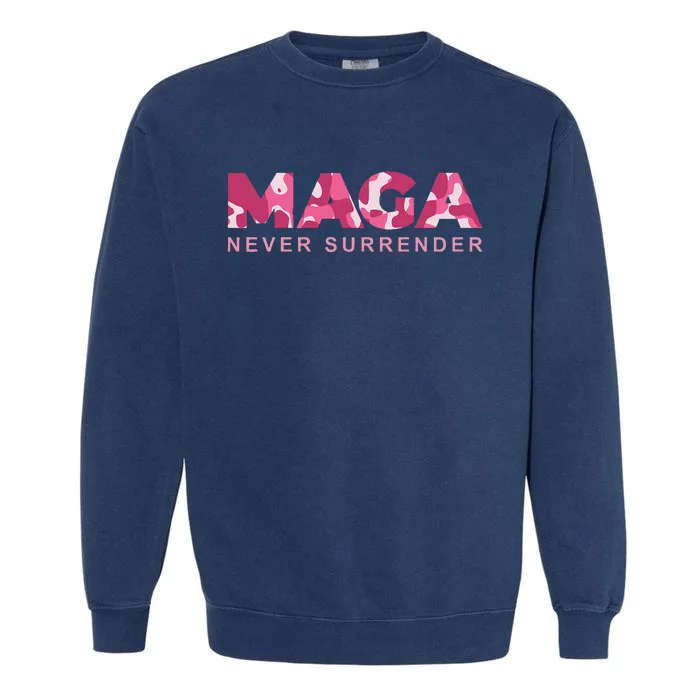 Camo Camouflage Trump Maga Never Surrender Usa Garment-Dyed Sweatshirt