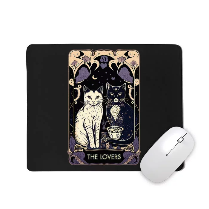 Cute Cat The Lovers Tarot Card Cat Tarot Card Graphic Mousepad