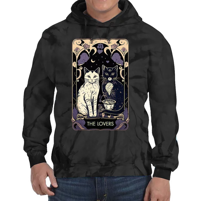 Cute Cat The Lovers Tarot Card Cat Tarot Card Graphic Tie Dye Hoodie