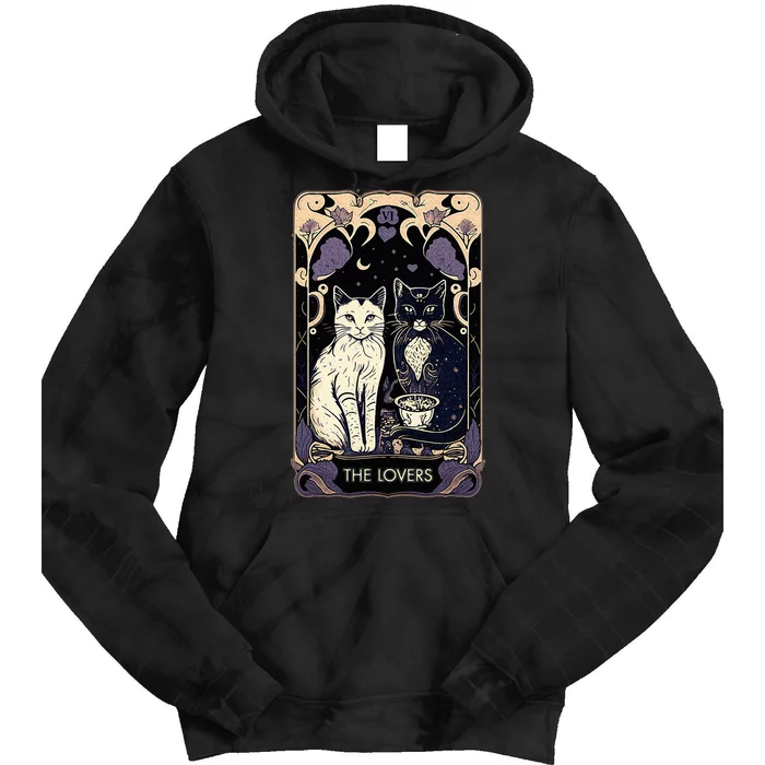 Cute Cat The Lovers Tarot Card Cat Tarot Card Graphic Tie Dye Hoodie