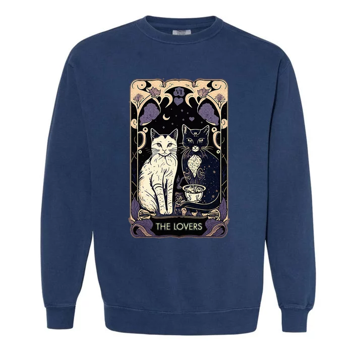 Cute Cat The Lovers Tarot Card Cat Tarot Card Graphic Garment-Dyed Sweatshirt