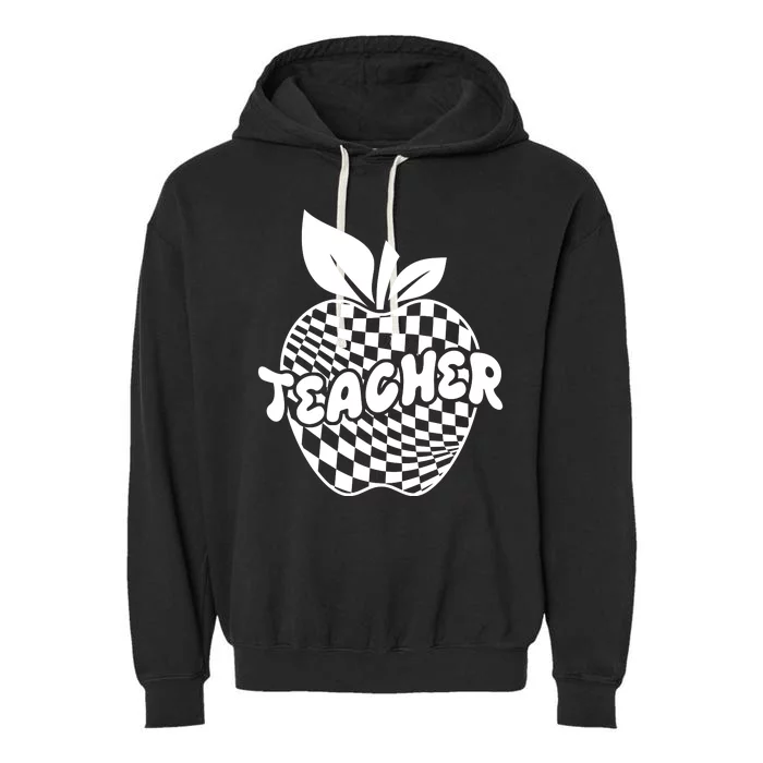 Cool Checkered Teacher Apple Garment-Dyed Fleece Hoodie