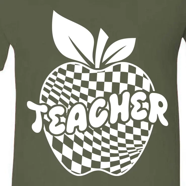 Cool Checkered Teacher Apple V-Neck T-Shirt