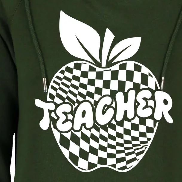 Cool Checkered Teacher Apple Womens Funnel Neck Pullover Hood