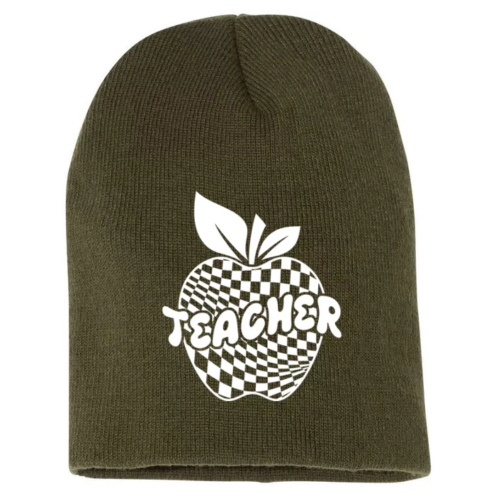 Cool Checkered Teacher Apple Short Acrylic Beanie