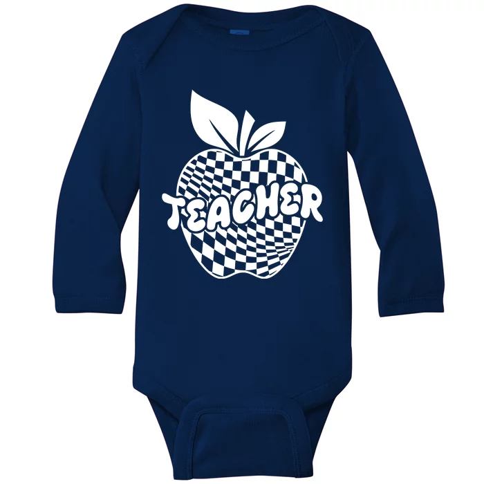 Cool Checkered Teacher Apple Baby Long Sleeve Bodysuit