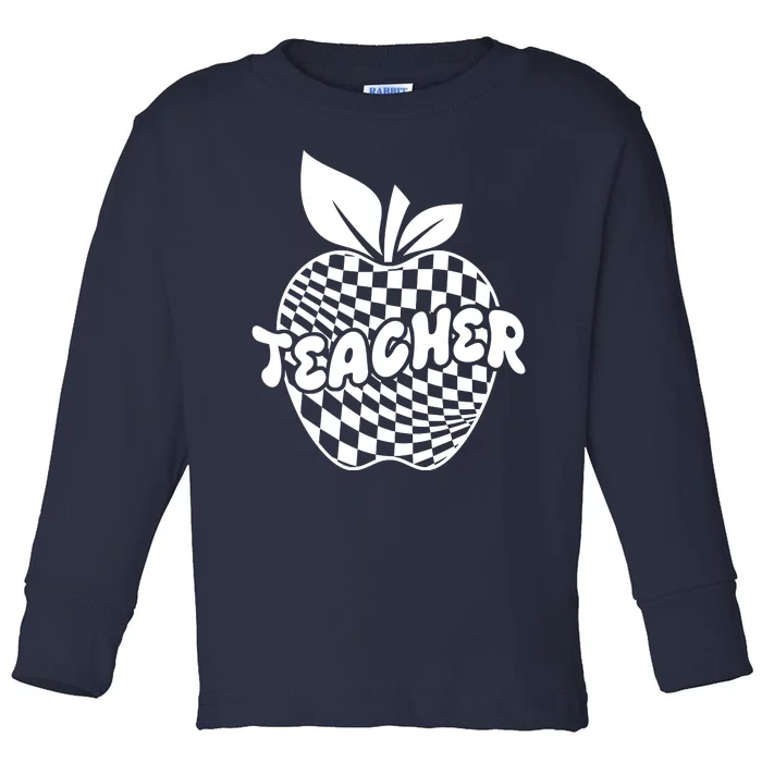 Cool Checkered Teacher Apple Toddler Long Sleeve Shirt