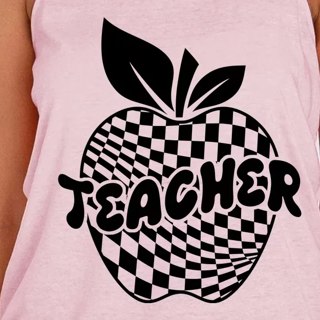 Cool Checkered Teacher Apple Women's Knotted Racerback Tank