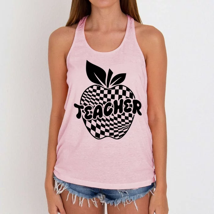 Cool Checkered Teacher Apple Women's Knotted Racerback Tank