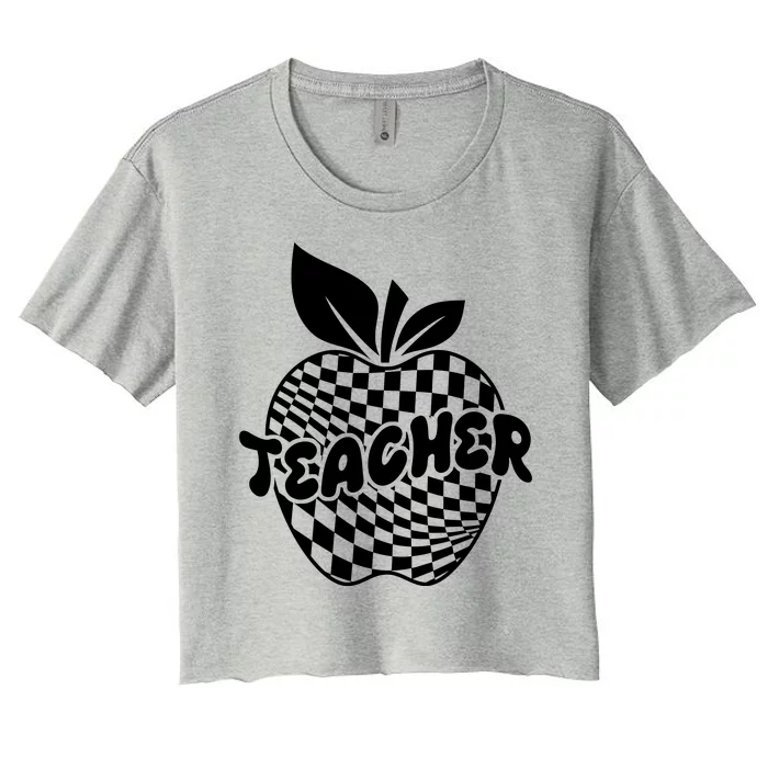 Cool Checkered Teacher Apple Women's Crop Top Tee