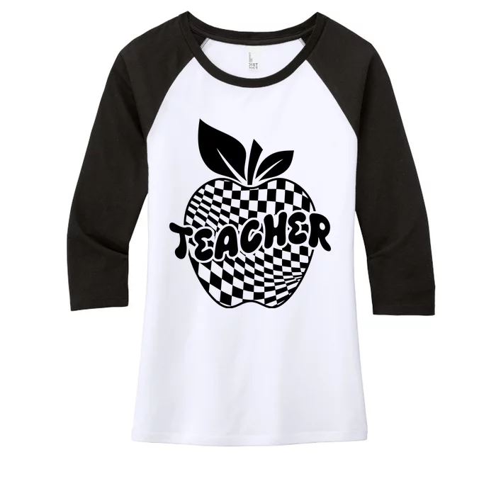 Cool Checkered Teacher Apple Women's Tri-Blend 3/4-Sleeve Raglan Shirt