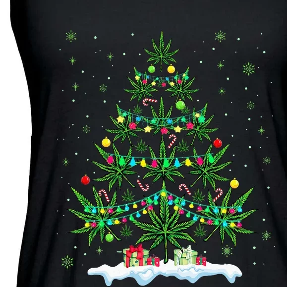 Cannabis Christmas Tree Xmas Funny Smoking Weed Marijuana Ladies Essential Flowy Tank