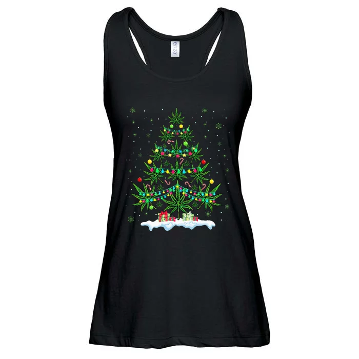 Cannabis Christmas Tree Xmas Funny Smoking Weed Marijuana Ladies Essential Flowy Tank