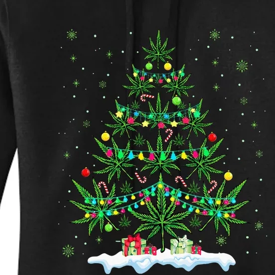 Cannabis Christmas Tree Xmas Funny Smoking Weed Marijuana Women's Pullover Hoodie