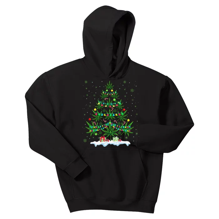 Cannabis Christmas Tree Xmas Funny Smoking Weed Marijuana Kids Hoodie