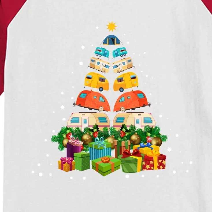 Camper Christmas Tree Funny Merry Christmas Camping Xmas Cute Gift Kids Colorblock Raglan Jersey