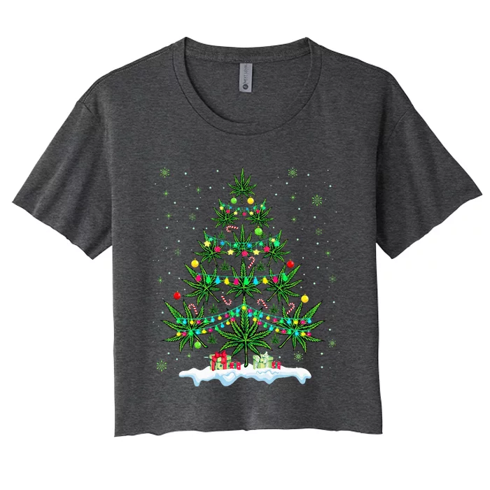 Cannabis Christmas Tree Xmas Funny Smoking Weed Marijuana Women's Crop Top Tee