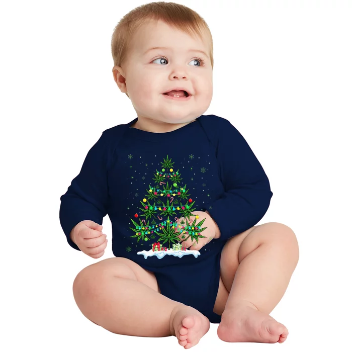 Cannabis Christmas Tree Xmas Funny Smoking Weed Marijuana Baby Long Sleeve Bodysuit