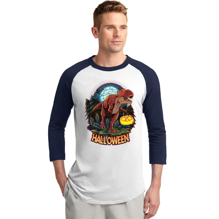 Cool Creepy Trex Dinosaur Halloween Baseball Sleeve Shirt