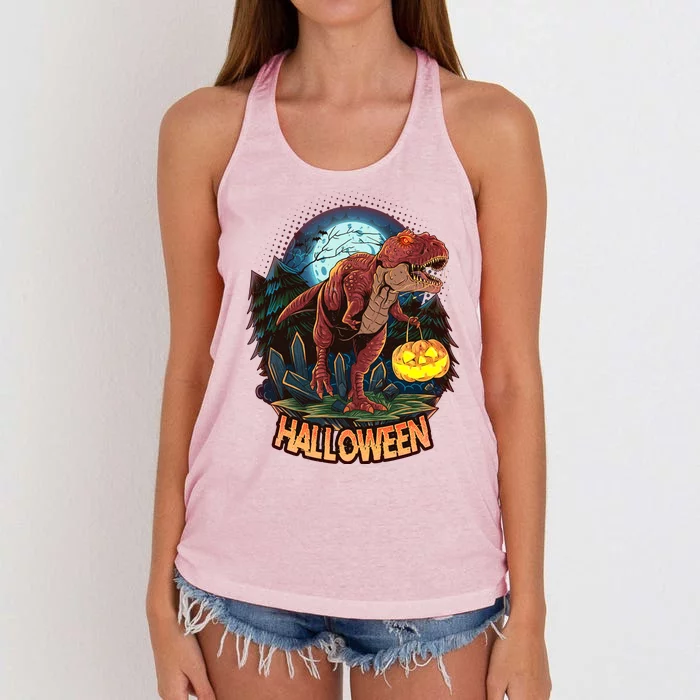 Cool Creepy Trex Dinosaur Halloween Women's Knotted Racerback Tank