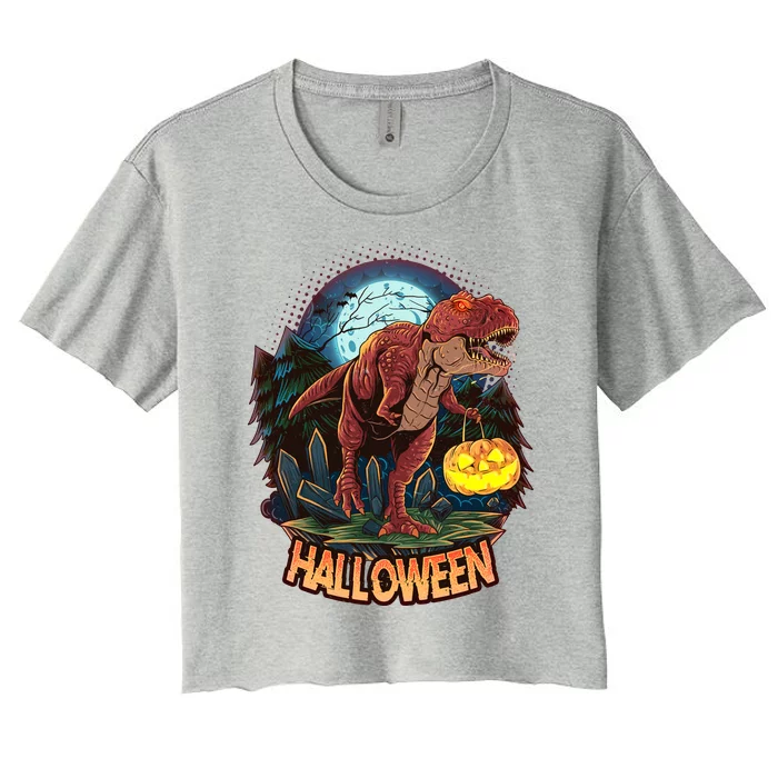 Cool Creepy Trex Dinosaur Halloween Women's Crop Top Tee