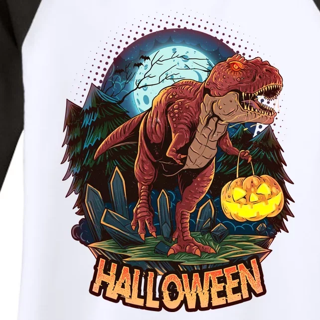 Cool Creepy Trex Dinosaur Halloween Women's Tri-Blend 3/4-Sleeve Raglan Shirt