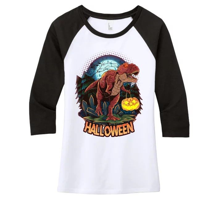 Cool Creepy Trex Dinosaur Halloween Women's Tri-Blend 3/4-Sleeve Raglan Shirt