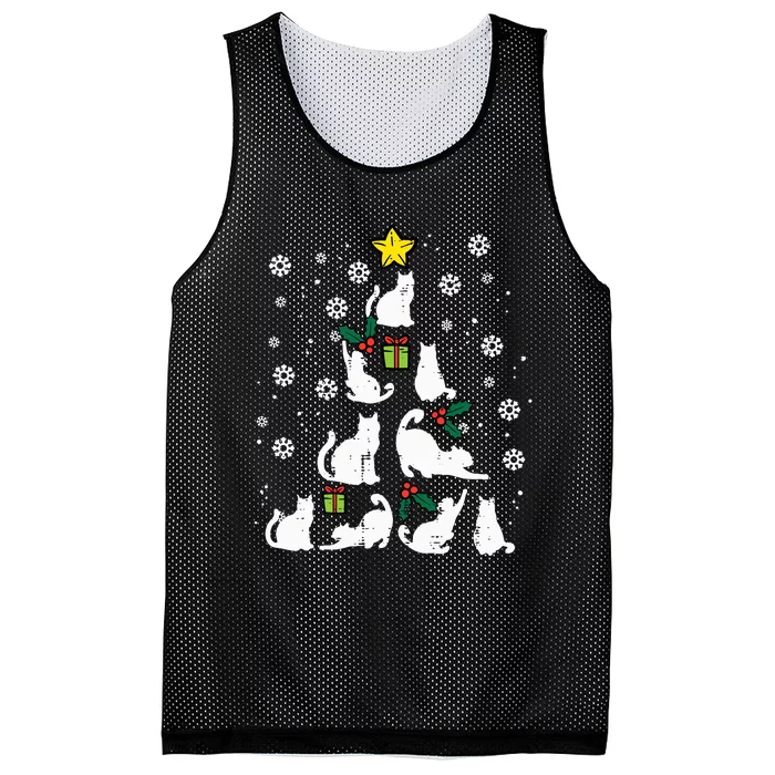 Cats Christmas Tree Cute Cat Lover Xmas Winter Mesh Reversible Basketball Jersey Tank