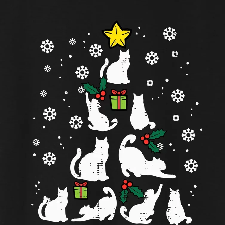 Cats Christmas Tree Cute Cat Lover Xmas Winter Women's Crop Top Tee