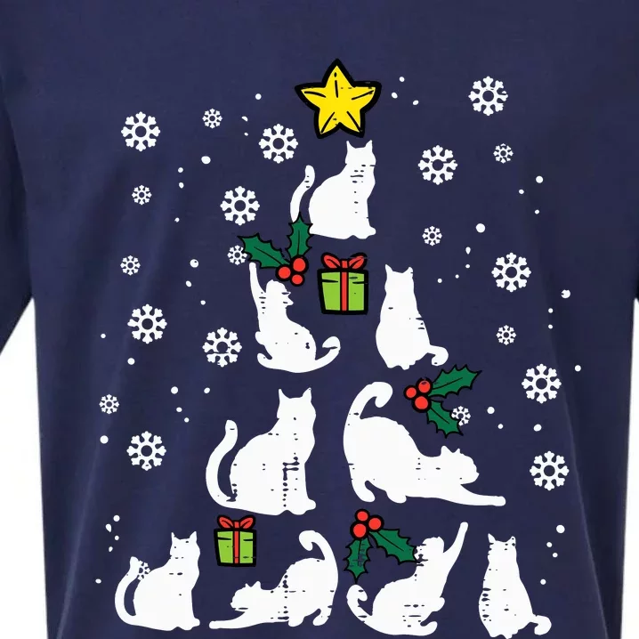 Cats Christmas Tree Cute Cat Lover Xmas Winter Sueded Cloud Jersey T-Shirt