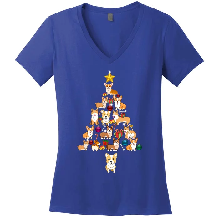 Corgi Christmas Tree Gift Funny Xmas Corgi Gift Women's V-Neck T-Shirt