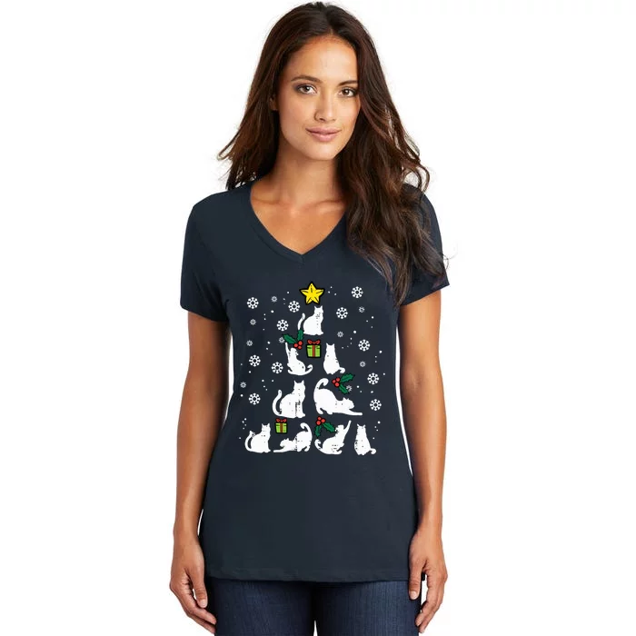 Cats Christmas Tree Cute Cat Lover Xmas Winter Women's V-Neck T-Shirt