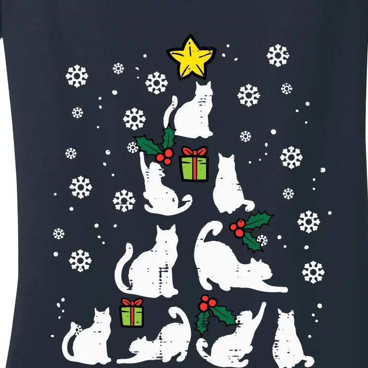 Cats Christmas Tree Cute Cat Lover Xmas Winter Women's V-Neck T-Shirt