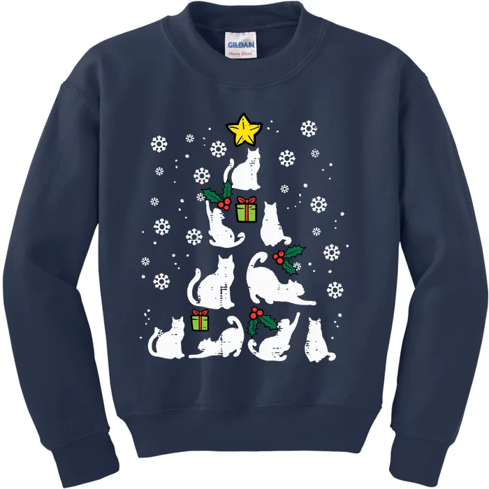 Cats Christmas Tree Cute Cat Lover Xmas Winter Kids Sweatshirt